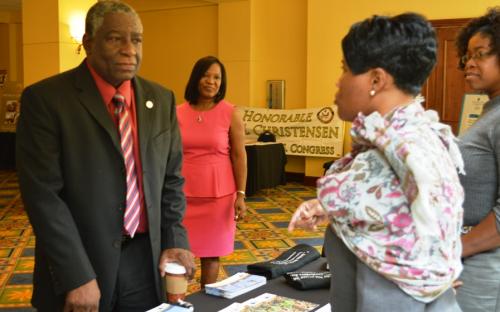 USVI  Lt. Governor Gregory R. Francis and his wife Second Lady Cheryl Francis visit with VIEDA staff at their display table.